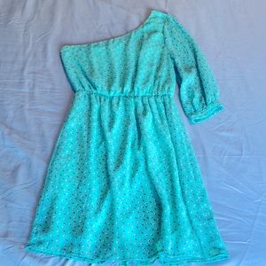 Everly women’s dress size S ModCloth teal with white and magenta dots